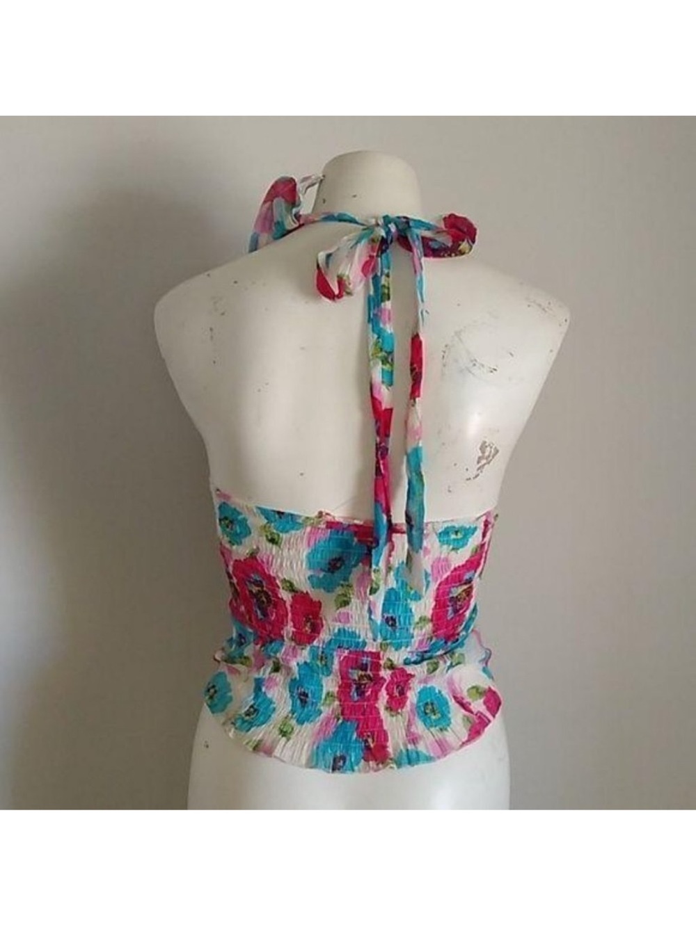 Floral Ruffle V-Neck Sleeveless Top - Pink & Teal - Picture 6 of 8